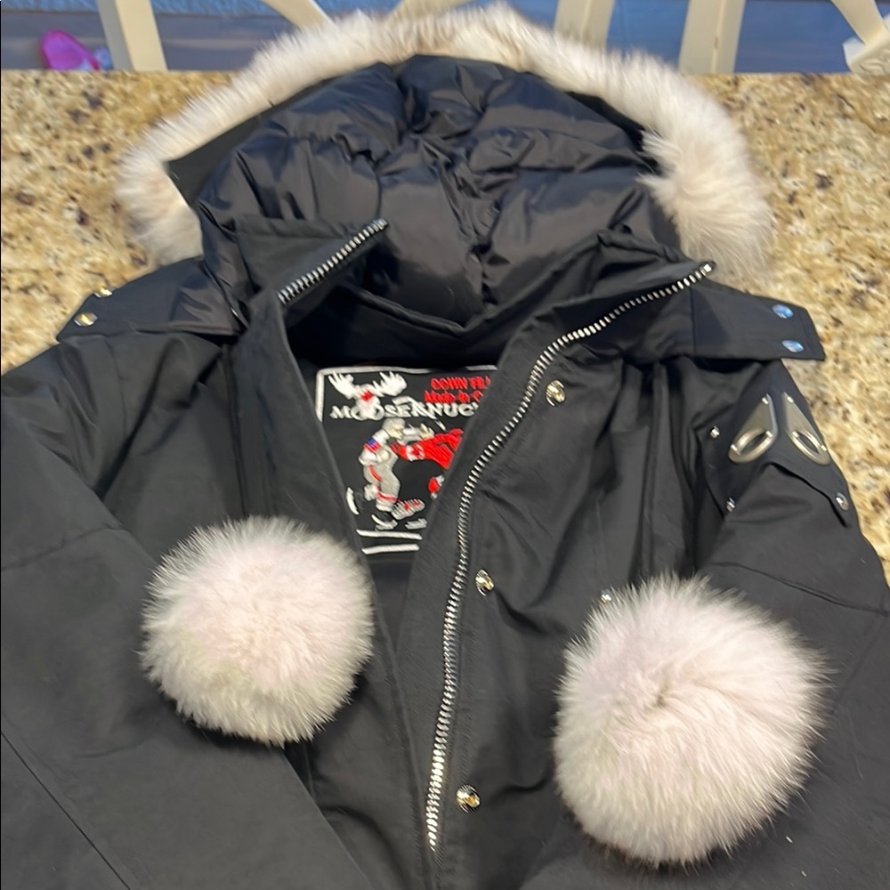 Moose Nuckle Black Jacket with Fur